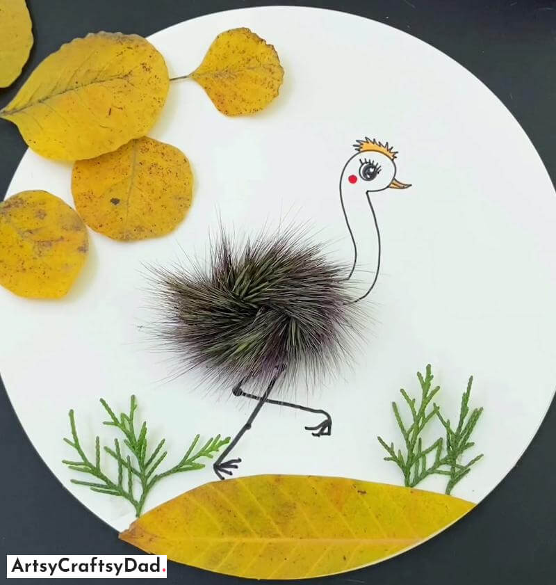 Creative Running Fur Ostrich Craft Activity for Kids - Creating Handmade Objects with Repurposed Items on a Circle