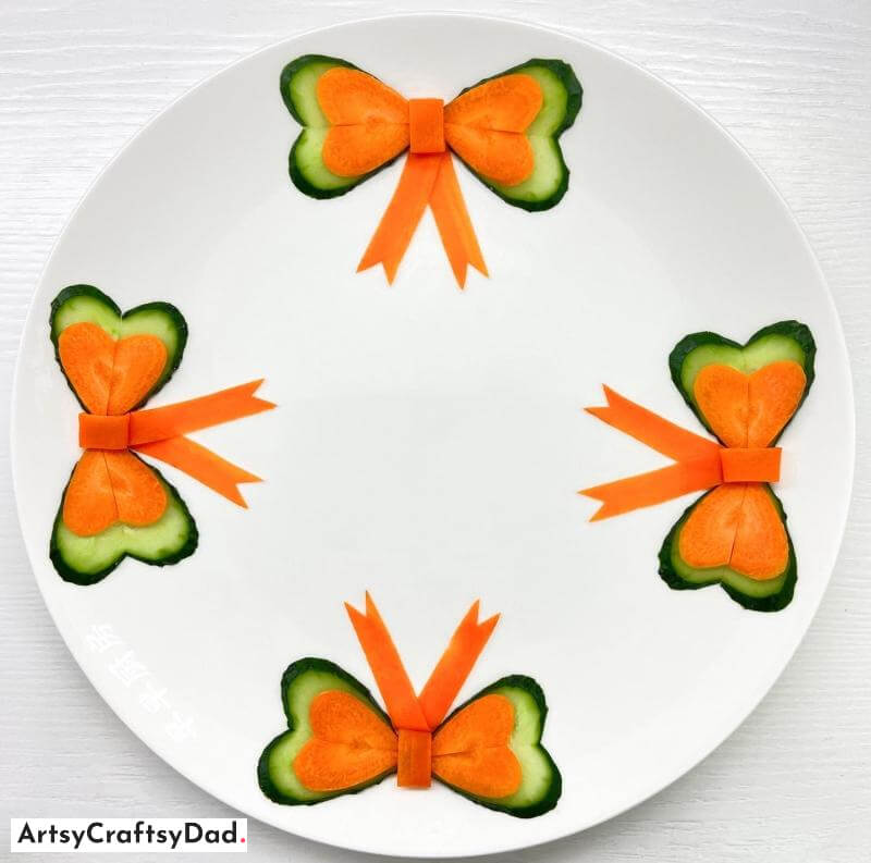Cucumber and Carrot Bow Ties Decoration for Plate - Decorating a Round Plate with Fruits and Vegetables!