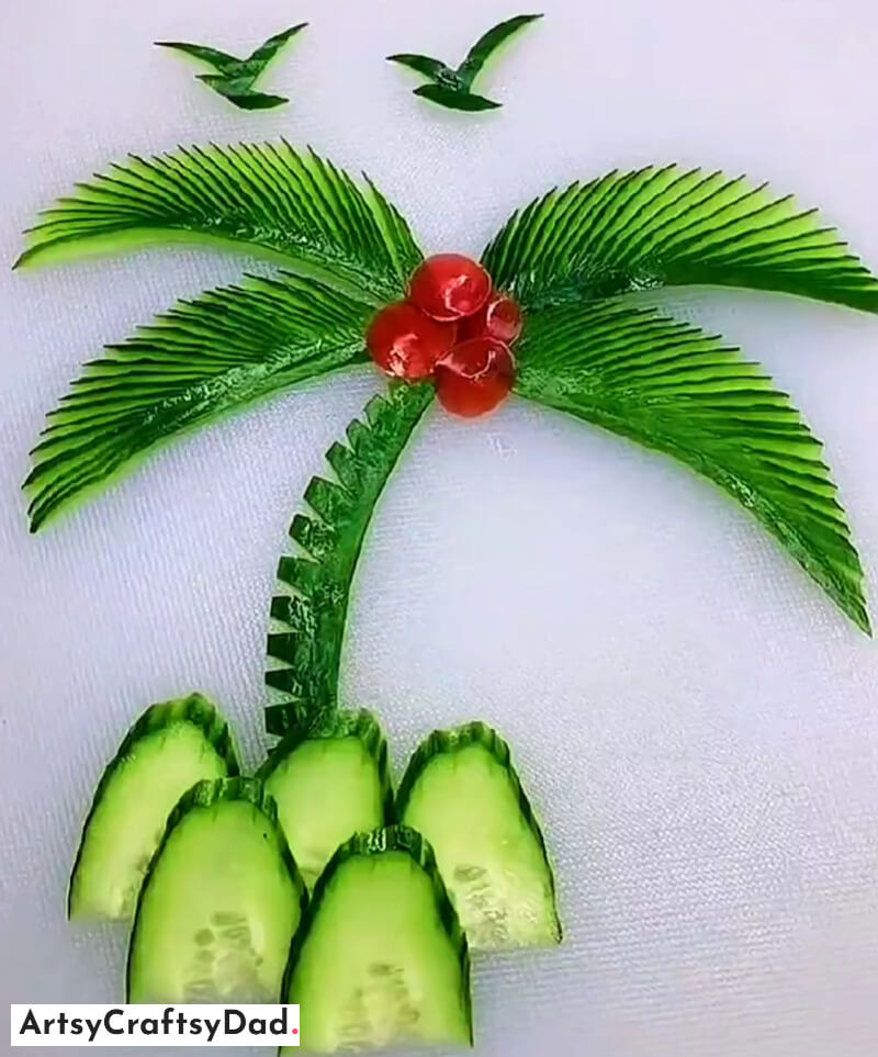 Cucumber Carving Coconut Tree and Birds Food Art - Fantastic Food Sculpting with Cucumbers