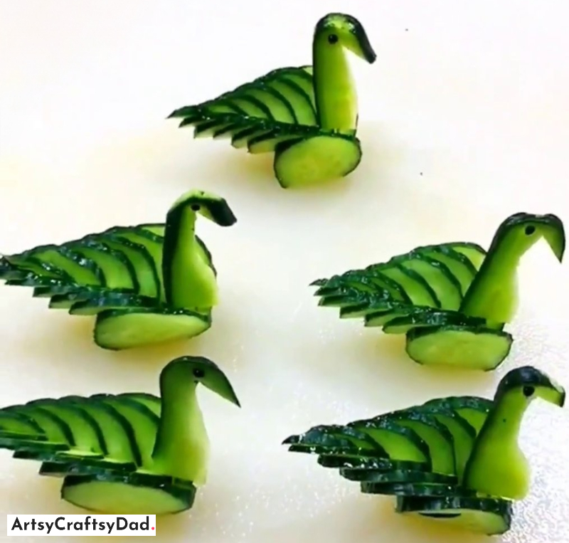 Cucumber Carving Swans Plate Decoration Idea - Charming Fruit Carving Plate Decoration Idea