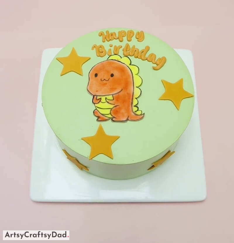 Cute Baby Dinosaur and Stars Birthday Cake Decoration For Kids - Animal Themed Decorations For Children's Birthday Cakes