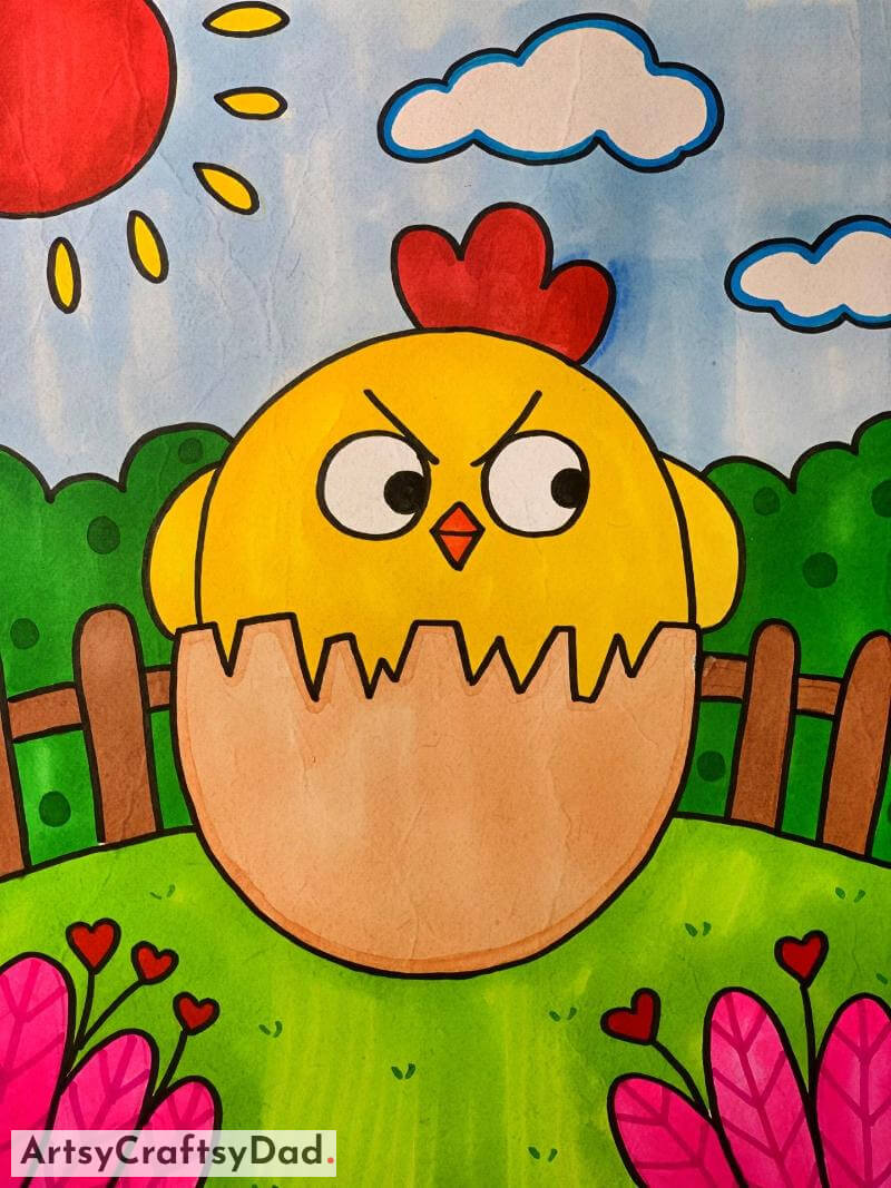 Cute Chick in Egg Drawing for Easter- Creative pursuits for 8-10 year old children