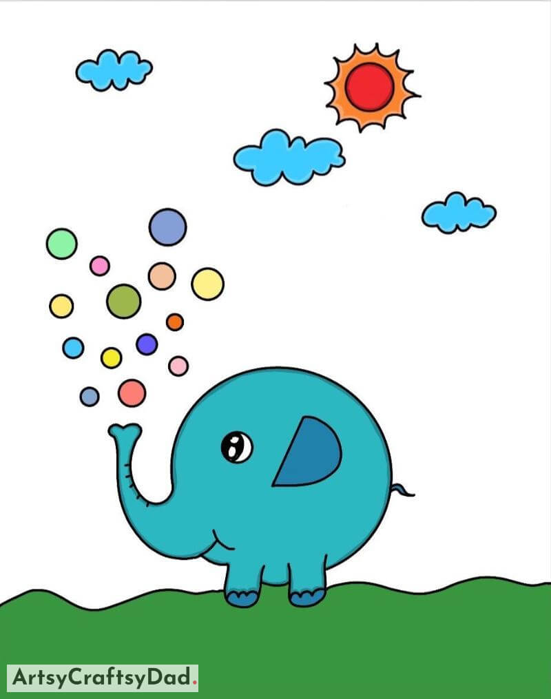 Cute Little Elephant Drawing- Pictures of Animals for Children 