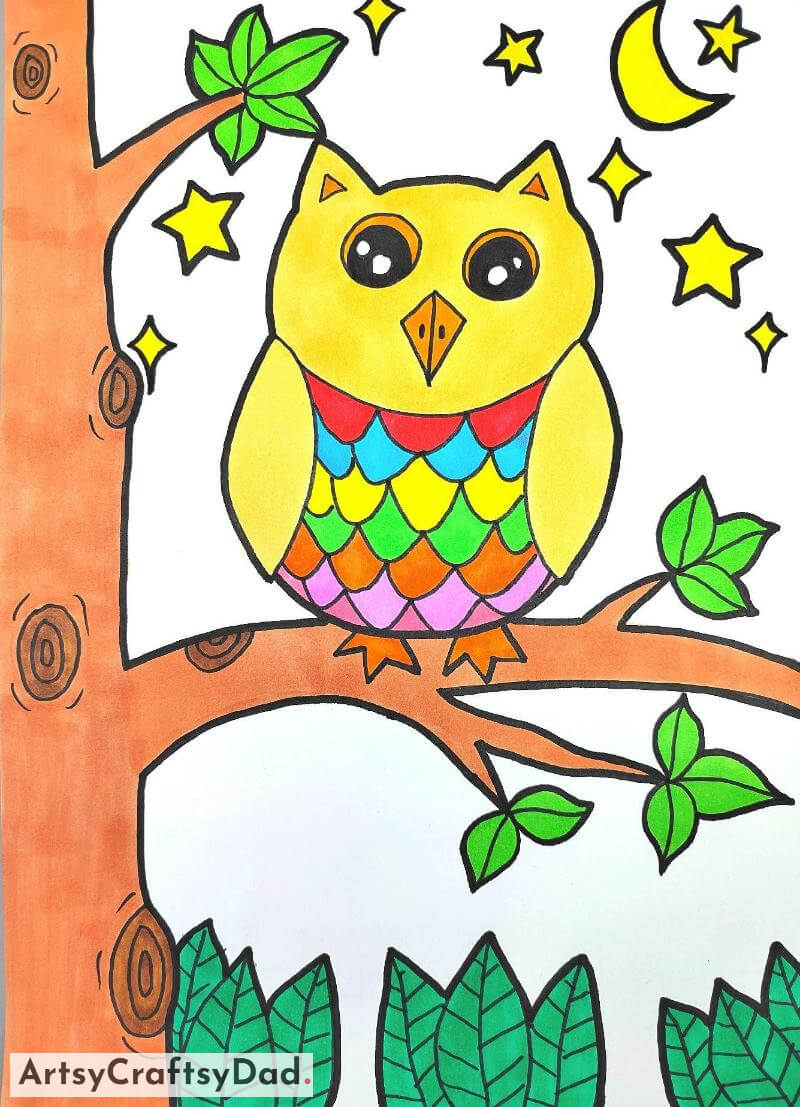 Cute Owl on Tree Drawing Idea - Creative tactics to grab the drawing teacher's eye