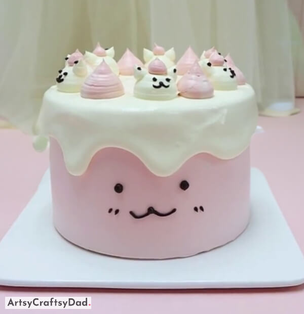 Cute Pink Meow Cake Decoration Idea For Kids - Simple and charming cake adornment thoughts for the home bakers