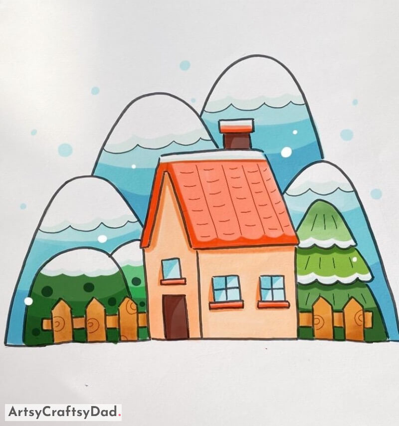 Cute Small Home and Mountains Drawing for Youngesters - Developing Drawing Skills for Youngsters in the Home 