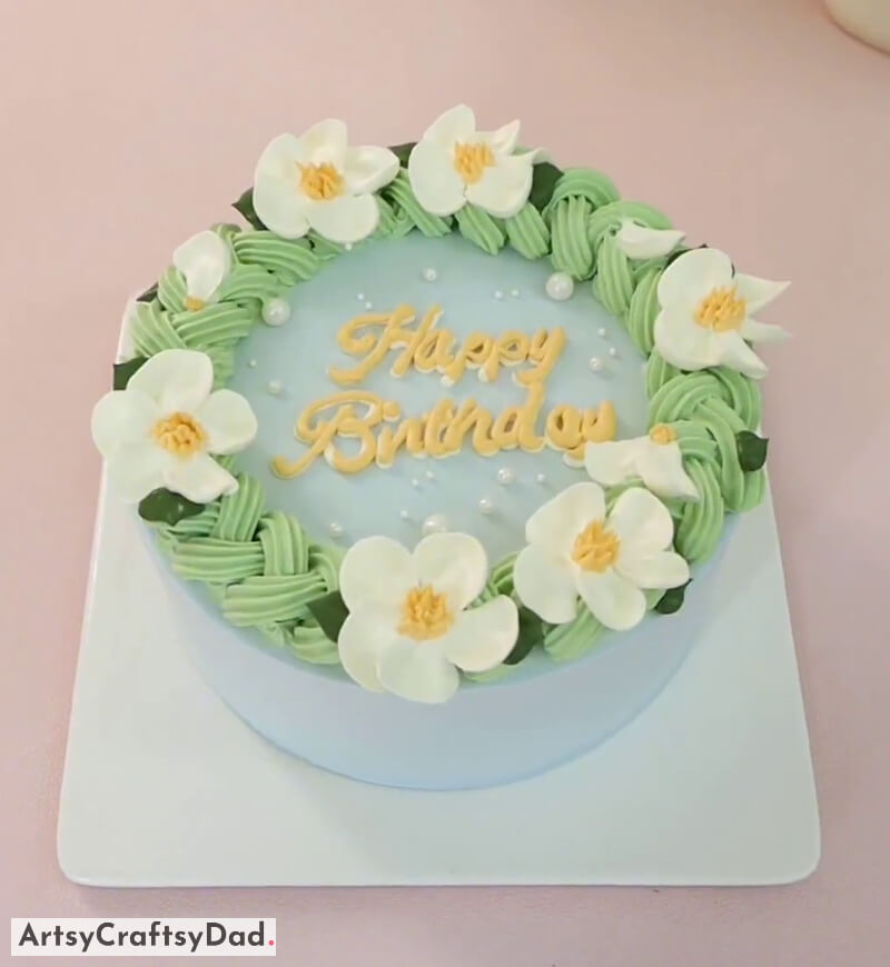 Cute Whipped Cream Flower Crown Birthday Cake Decoration - A creative idea for birthday cake decorating - light magenta buttercream flowers