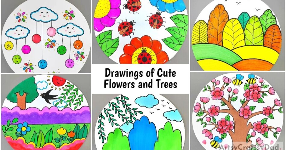Beautiful Drawings of Cute Flowers and Trees