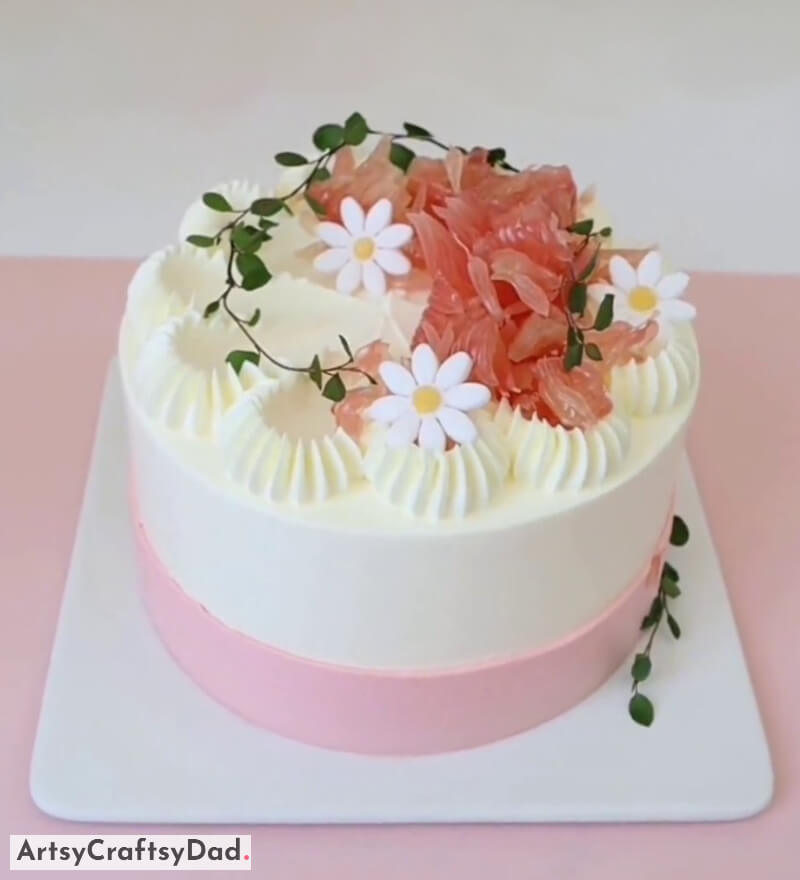 Easy Birthday Cake Design Idea Using Pink & White Whipped Cream - White & Pink Cream for Cake Design Inspiration