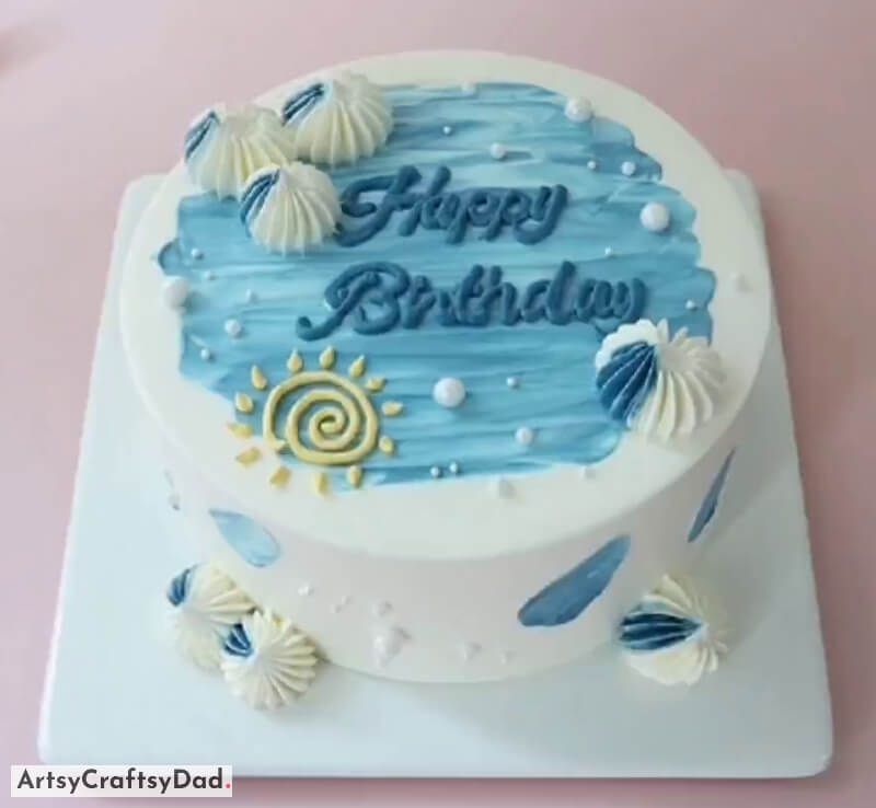 Easy Blue Minimalist Birthday Cake Decoration - Simple Birthday Cake Decorating Tricks