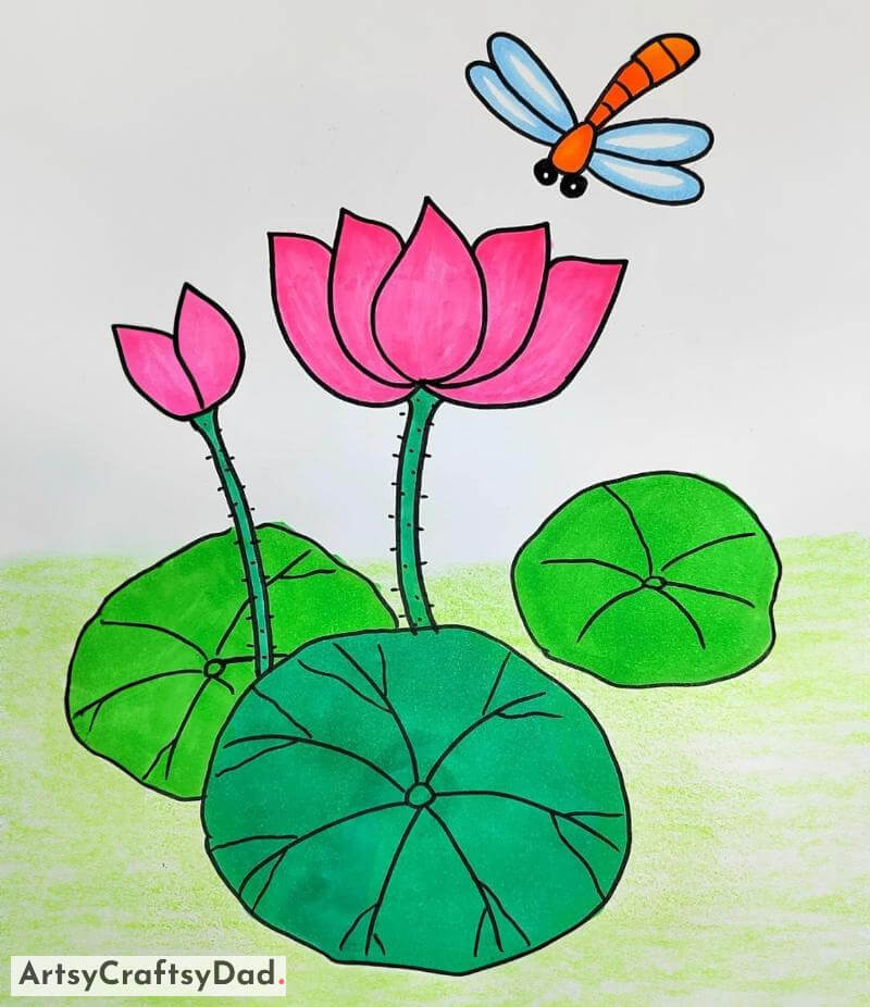 Easy Lotus Drawing Idea for Kids An uncomplicated blueprint for children to draw a lotus.