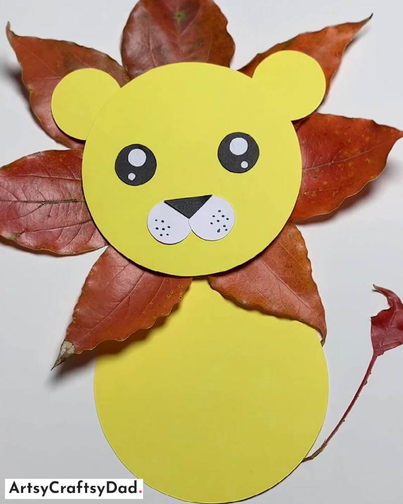 Easy Paper Lion Craft with Fallen Leaves - Animal Crafts That Are Fun And Easy For Children 
