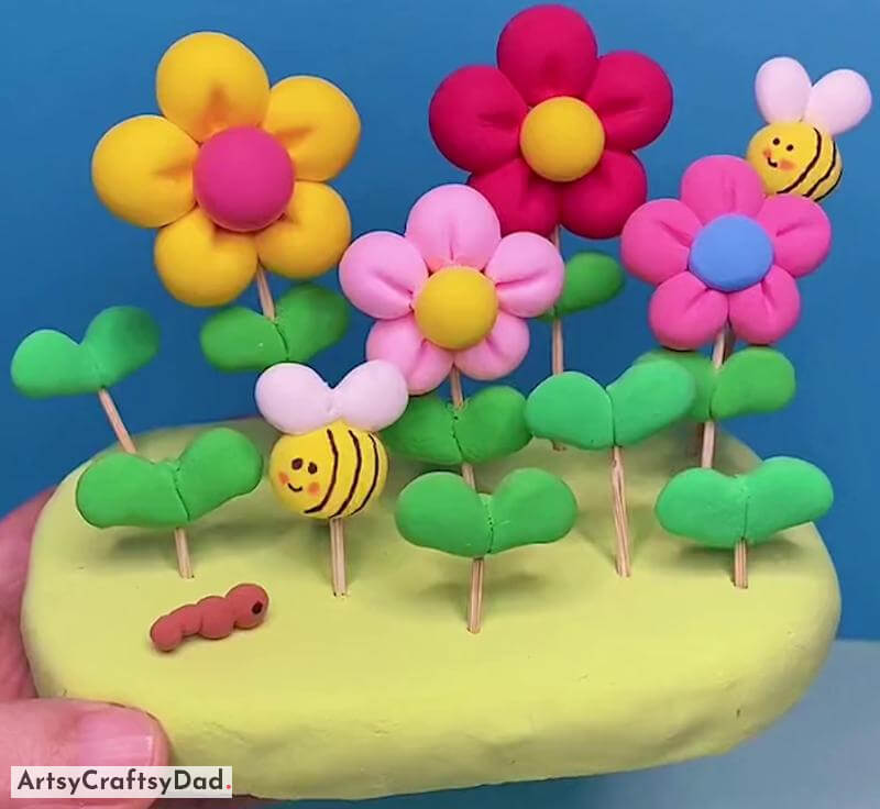 Easy To Make Flower and Bee Craft Using Clay - Kids' Clay Creations In A Variety Of Colors