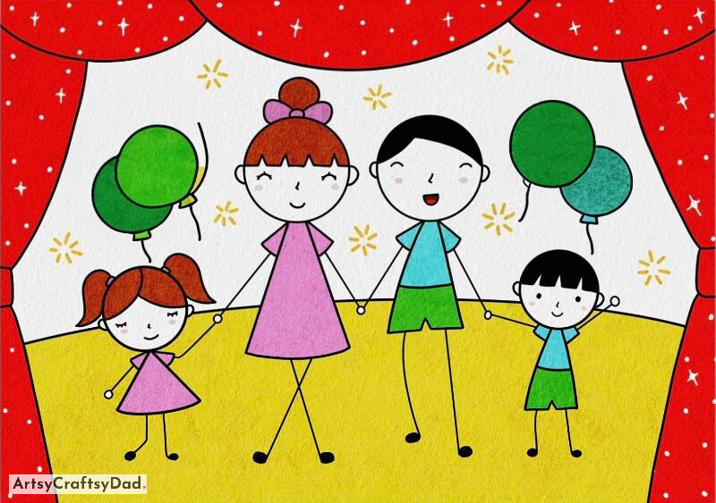 Family on Stage Drawing Idea - Delightful Inspirations for Your Drawing Course