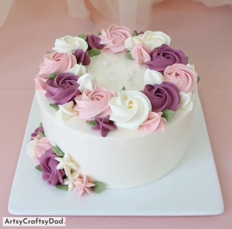 Flower Wreath Cake Decoration Using Whipped Cream - Splendid Flower Cake Decor with Pink and White Creme