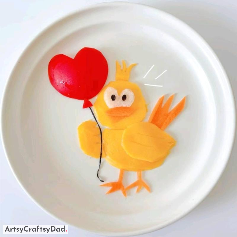 Fruit Duck Holding With Heart Balloon Plating Decoration Idea - An inspiration for presenting a Fruit Duck accompanied by a Heart Balloon