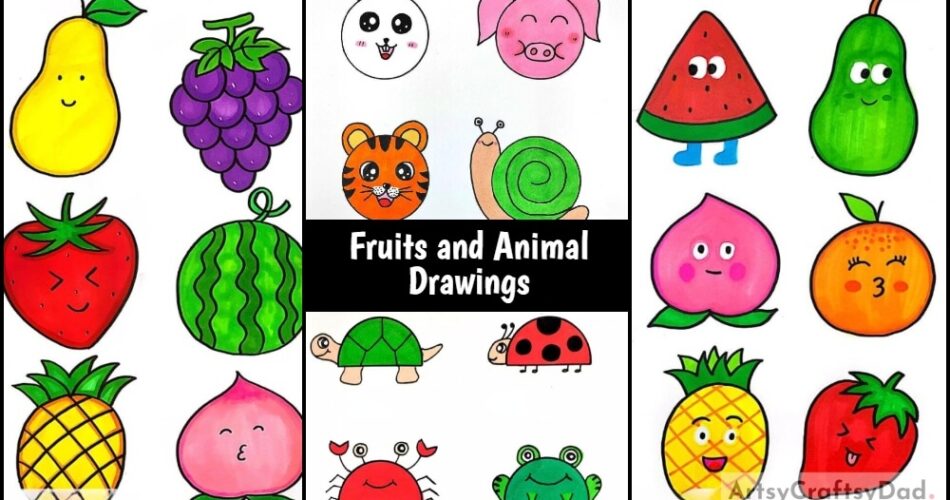 Fruits and Animal Drawings for Kindergarten