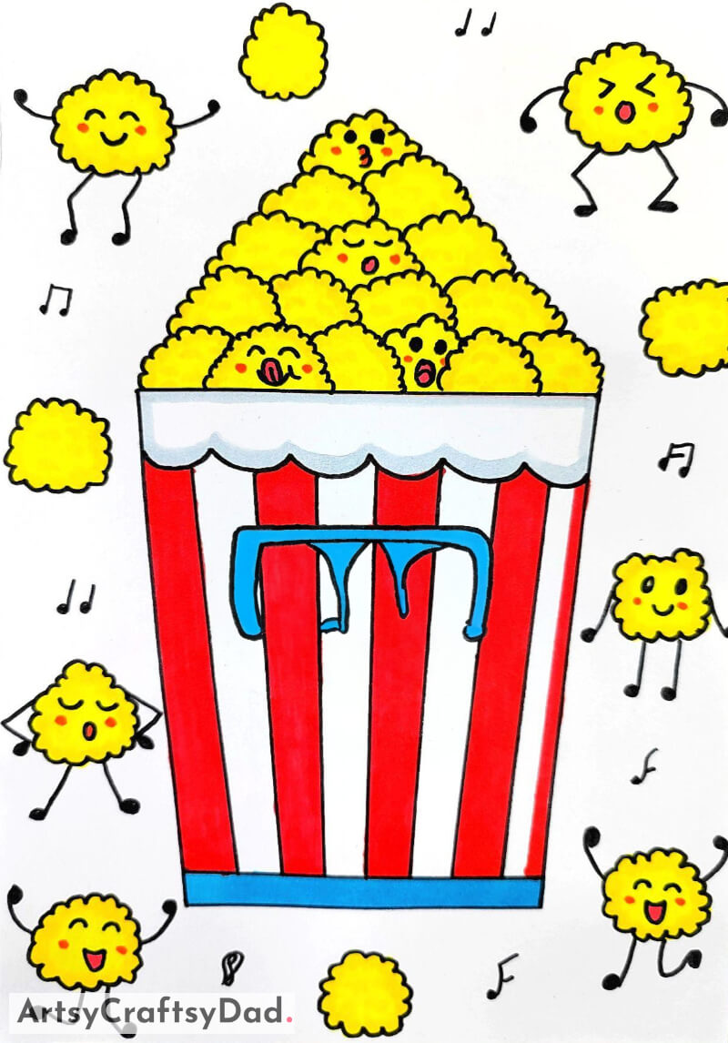 Funny Dancing Popcorn Drawing for Minors - Creative Drawing Exercises for Kids to Explore Imagination 
