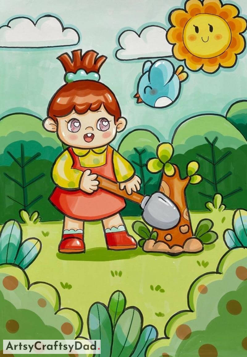 Girl in Garden Drawing and Coloring Activity- Artistic activities that 8-10 year olds can do