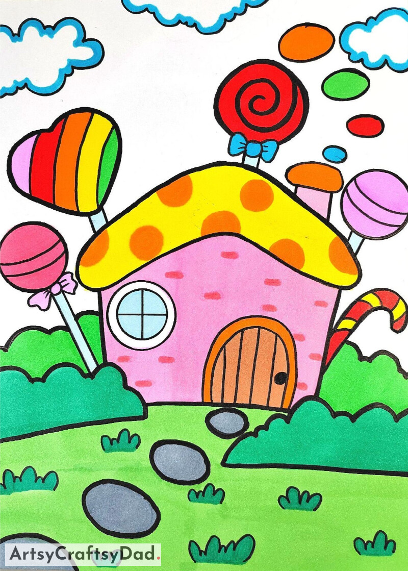 Gorgeous Candy House Drawing Idea - Imagination-Based Art Projects for Children in the House