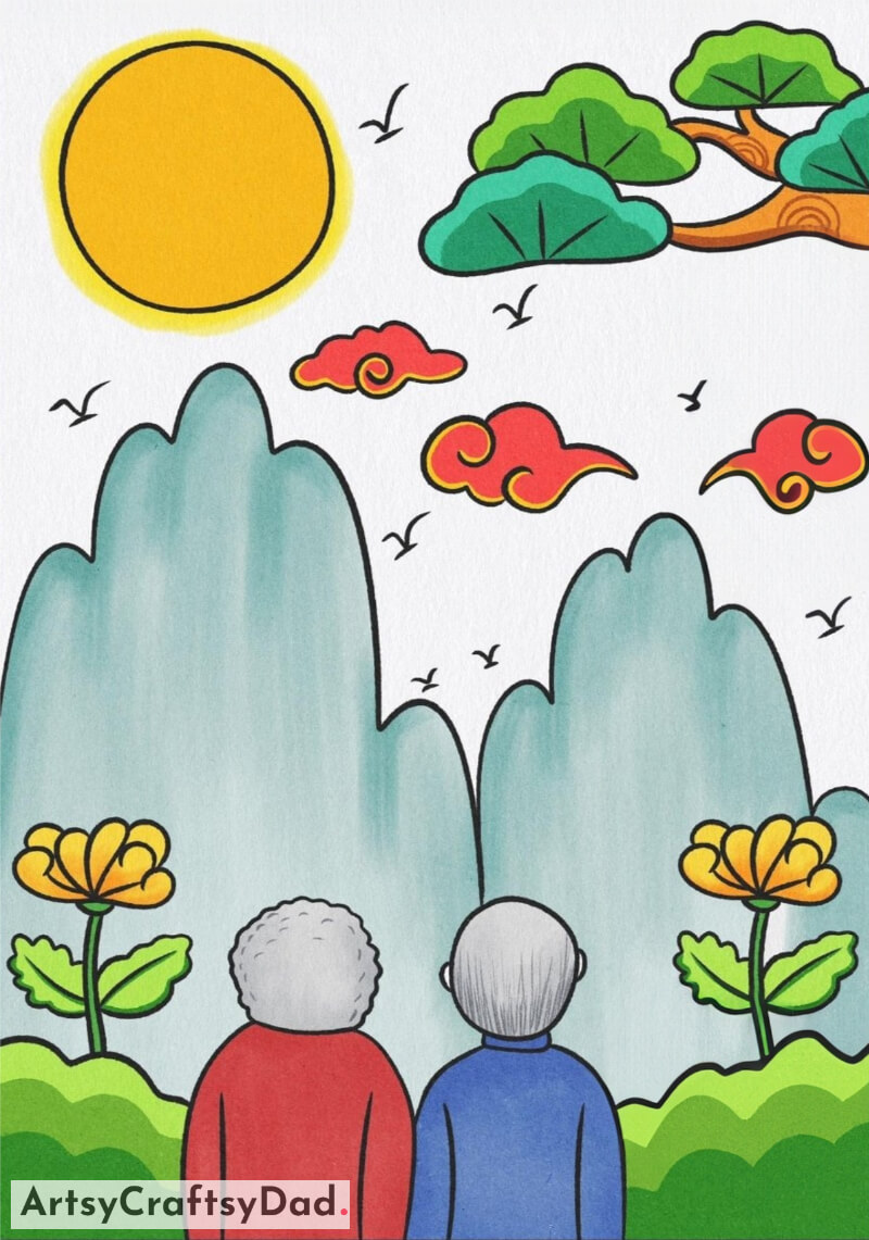 Gorgeous Views and a Charming Old Couple Drawing Idea for Younger Ones - Creative and Uplifting Drawing Suggestions for Little Ones 