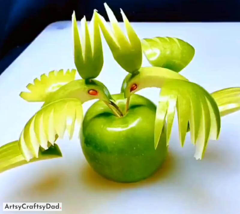 Green Apple Birds Food Art Idea for Youngsters - Embellishing Dishes with Veggies and Fruits
