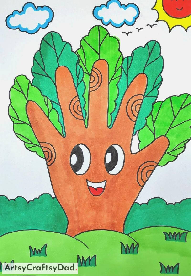 Handprint Tree Drawing Idea - Ways to make the drawing instructor take notice