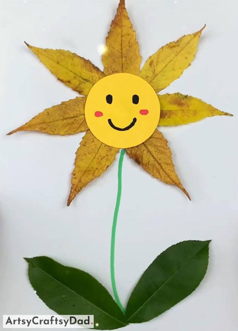 Happy Sunflower Leaf Craft for Kids - Astonishing Homemade Leaf Projects For Children To Construct