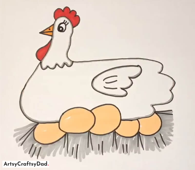 Hen and Eggs - Beautiful Animal Drawing Idea For Kids - Enchanting & Primary Animal Drawing Ideas For Juveniles & Amateurs
