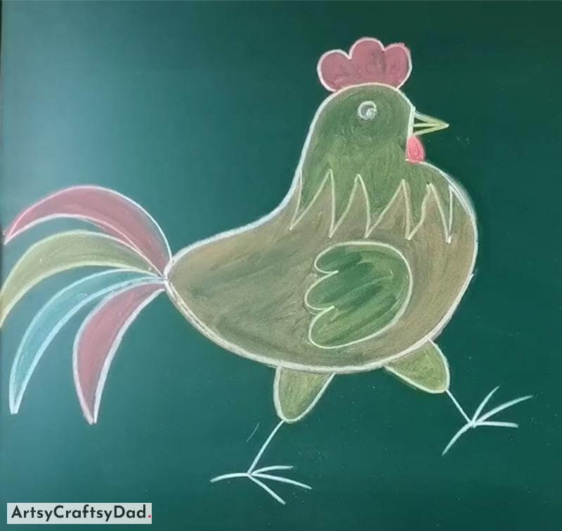 Hen Chalk Drawing Idea for Kids - Generating a cheerful chalk drawing on the board easily