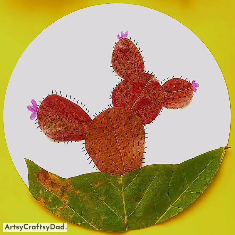 Impressive Cactus Leaf Craft Idea for Kids - Marvelous Leaf Art For Kids