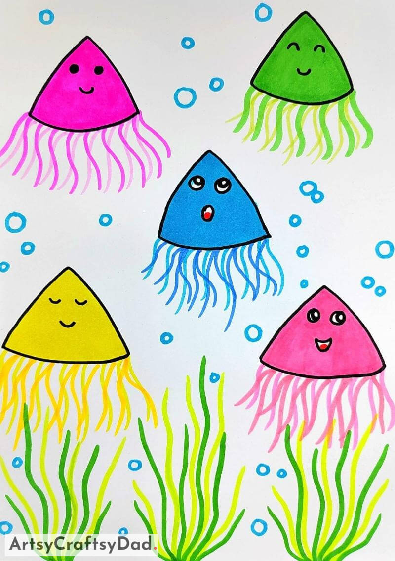 Jellyfish Drawing- Artistic and coloring ideas for 8-10 year olds