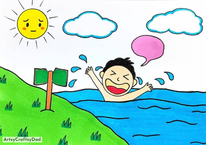 Little Boy Swimming and Sun Drawing Idea- Children are sure to be bewitched by these stunning character renderings.