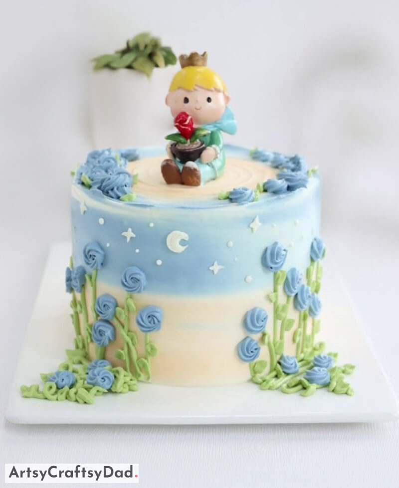 Little Prince Baby Boy Birthday Cake Decoration With Purple Flowers - Appealing Adornments For Kids' Birthday Cakes