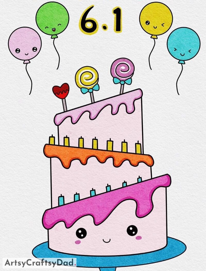 Lovely Birthday Cake and Balloon Drawing for Little Ones - Unique & Bright Art Projects for the Little Ones