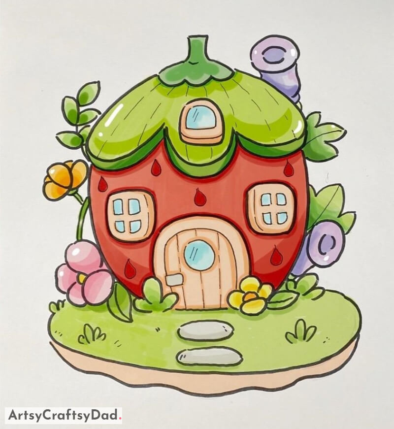Lovely Strawberry House Artwork Idea - Home-Based Art Ideas for Kids 