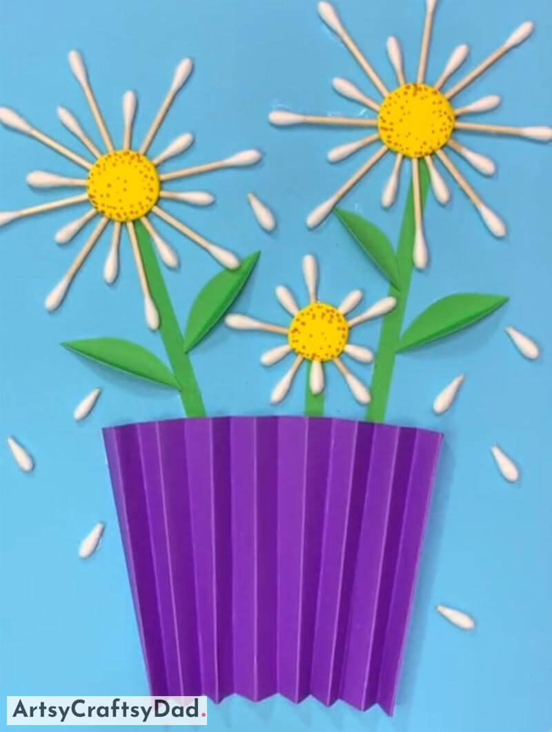 Lovely Sunflower Paper Craft using Cotton Swabs - Colorful Flower Artworks and Handicrafts Made from Reused Elements 