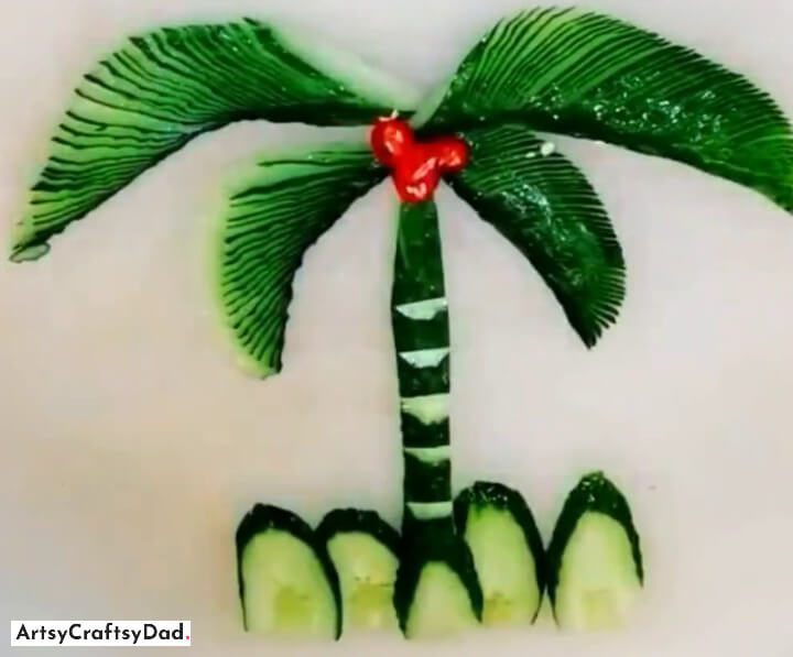 Make a Cucumber Coconut Tree Art Idea for Food Plate Decoration - Astounding Food Art with Cucumbers