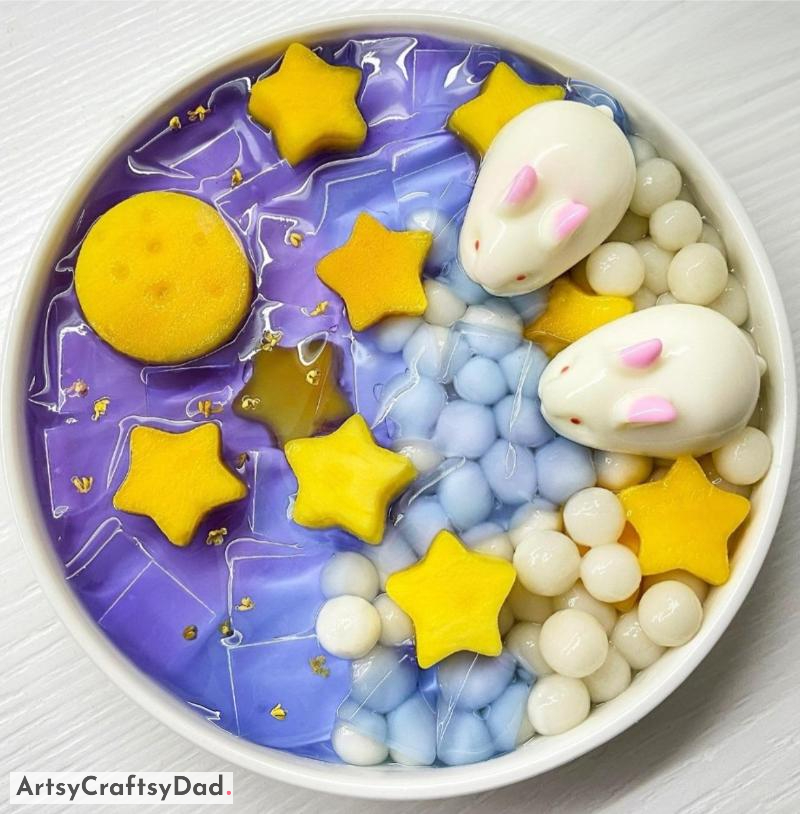 Mid-Autumn Jade Rabbit Starry Sky Filling Bowl Decoration - Adorning the mid-autumn night sky with a bowl of jade bunny stars 