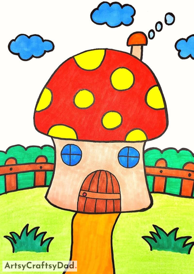 Mushroom House Drawing Idea - Sketches of Dwellings for Little Ones