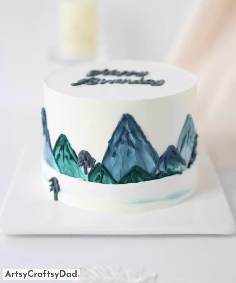 Nature Theme Birthday Cake Decoration Idea With Mountains & Trees - Fresh Idea for Nature Themed Cake Decoration 