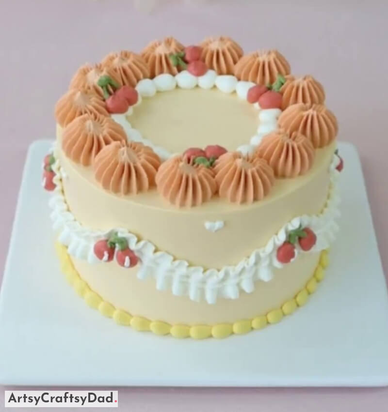Orange and White Buttercream Cake Decoration Idea - Quick and Easy Birthday Cake Decorating Ideas