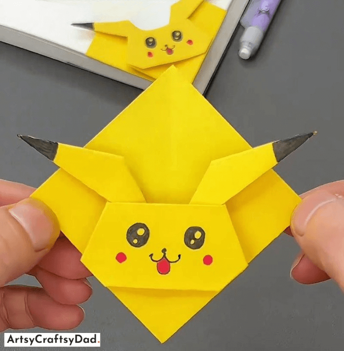 Paper Origami Pikachu Bookmark Craft Idea For Kids - Imaginative Art & Crafts Activities For Children