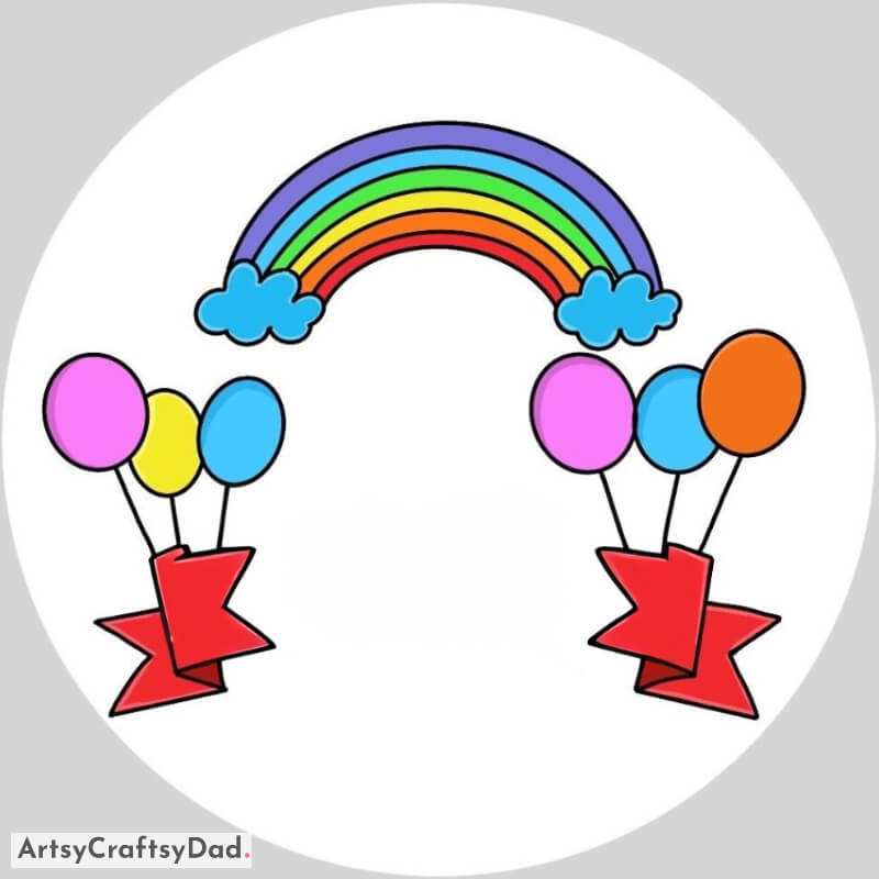 Party Balloons with Rainbow Drawing Idea - Colorful Renderings for 10-15 year old youngsters