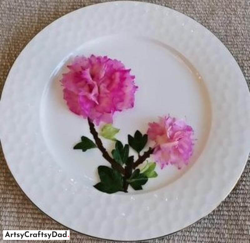 Pink Flower Using Vegetables Food Decoration Idea - Palatable Meal Decorated on White Tray