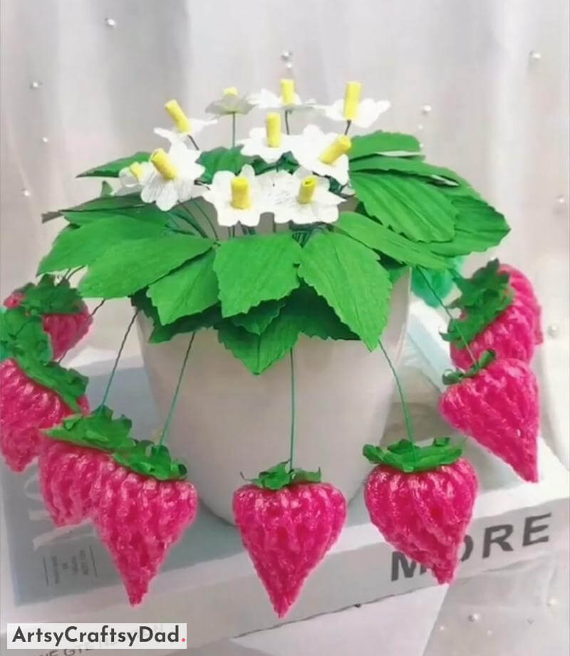 Pink Foam Strawberries in Pot Home Decoration Craft - Exciting Projects with Repurposed Materials for Young Ones 