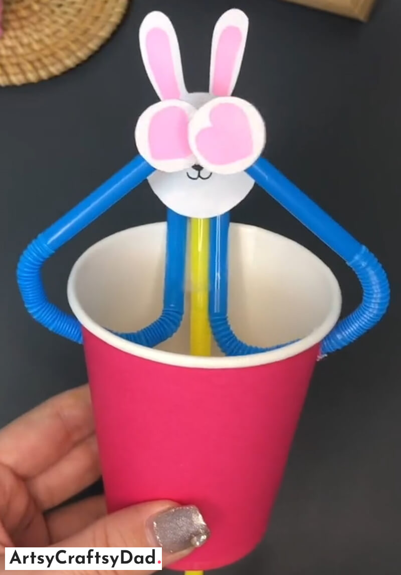 Rabbit Toy Craft Activity Made With Paper Cup and Straw Pipe - Enjoyable Toy Construction Activities For Little Ones