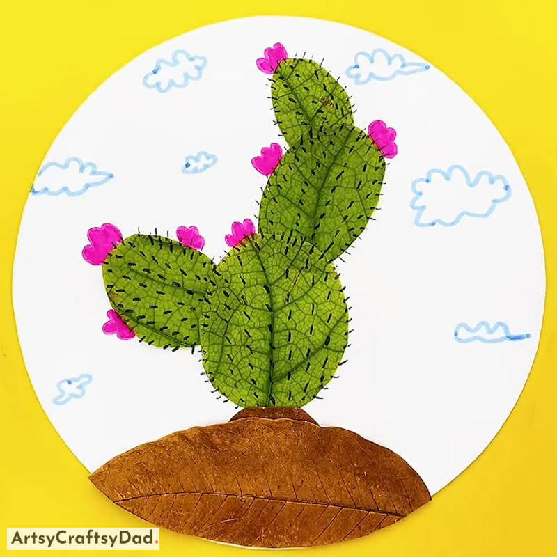 Realistic Cactus Desert Leaf Craft Idea For Kids - Sensational Leaf Craft Ideas For Kids