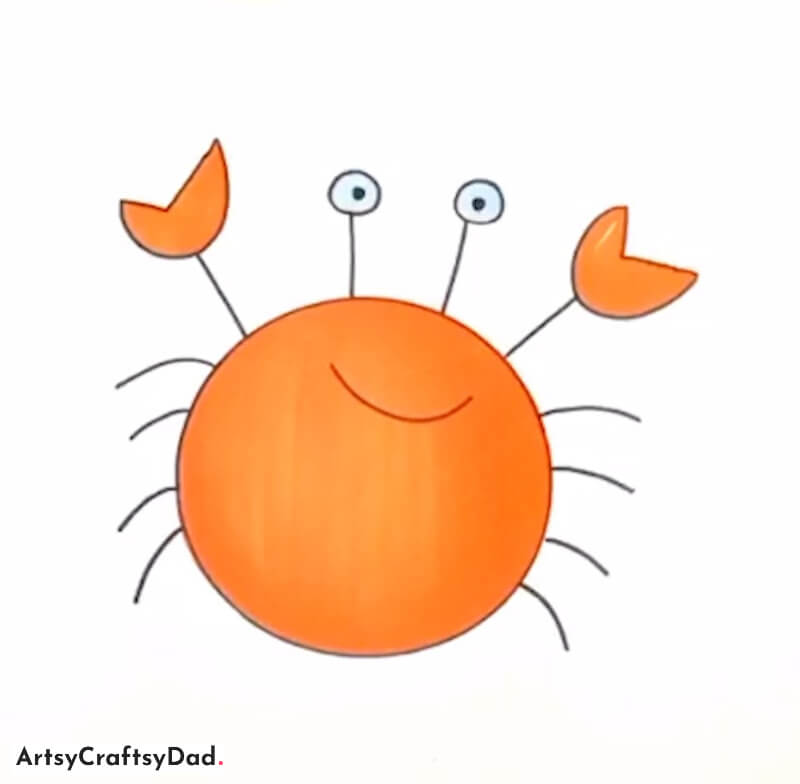 Round Crab Drawing Idea For Beginners - Effortless and Charming Animal Drawings for Novices and Little Ones