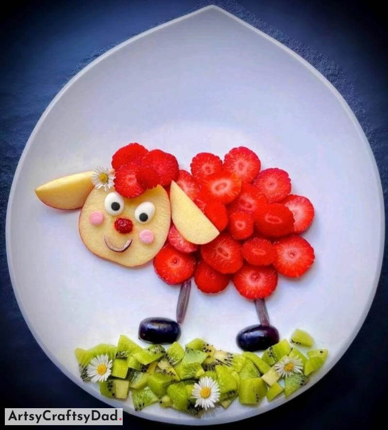 Sheep Plating Decoration With Strawberry, Apple & Kiwi Adorning the Sheep With Strawberries, Apples and Kiwis 
